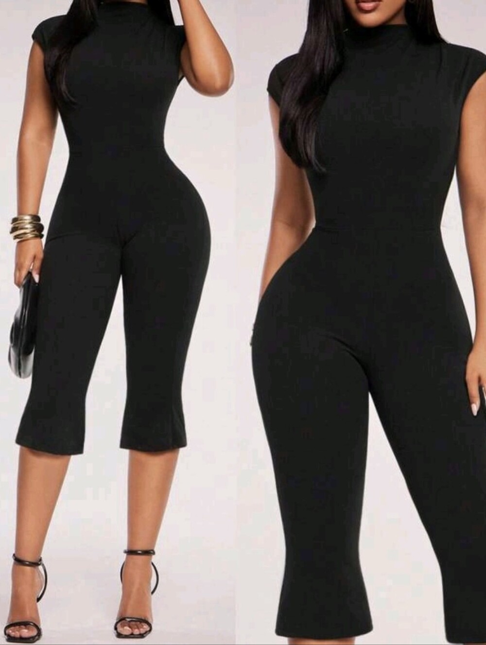 Black Cropped Ponte Capri Jumpsuit
